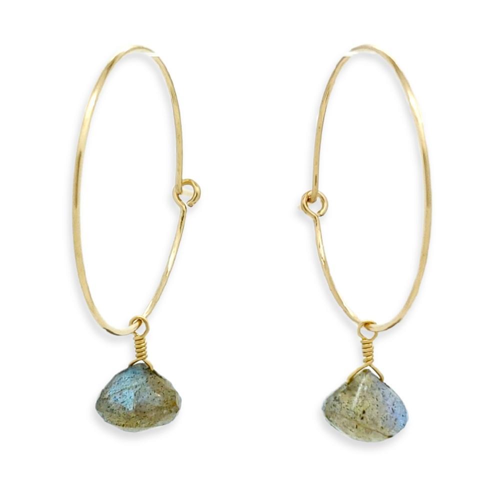 Earrings - One Last Kiss Labradorite 14K Gold Fill Hoops by Foamy Wader