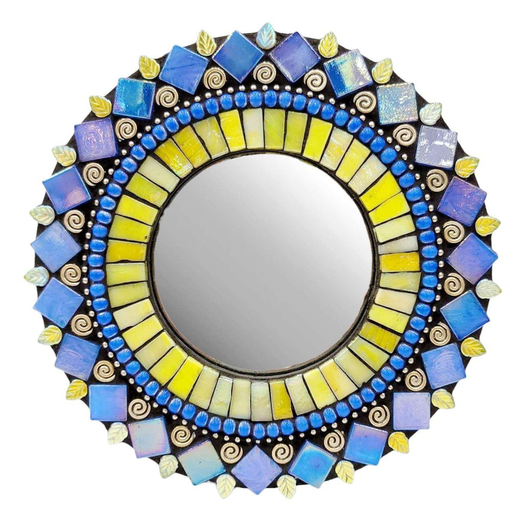 Mosaic Mirror - 7in Round (Iris Yellow) by Zetamari Mosaic Artworks
