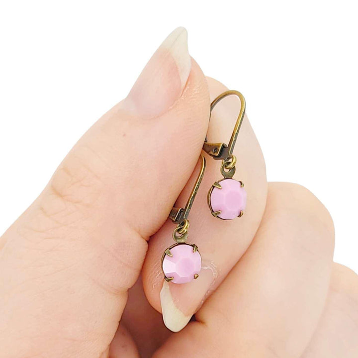Earrings - Tiny Rhinestone Drops - Pinks (Brass) by Christine Stoll | Altered Relics