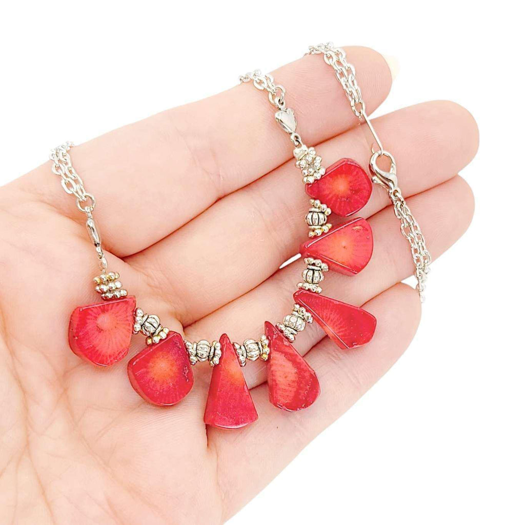 Necklace - Red Coral Abstract Shapes by Tiny Aloha