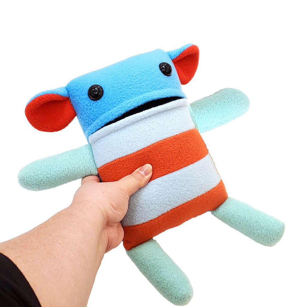 Plush - Large  Squared Creature (Blue Red Aqua with Blue Rust Stripes) by Mr. Sogs