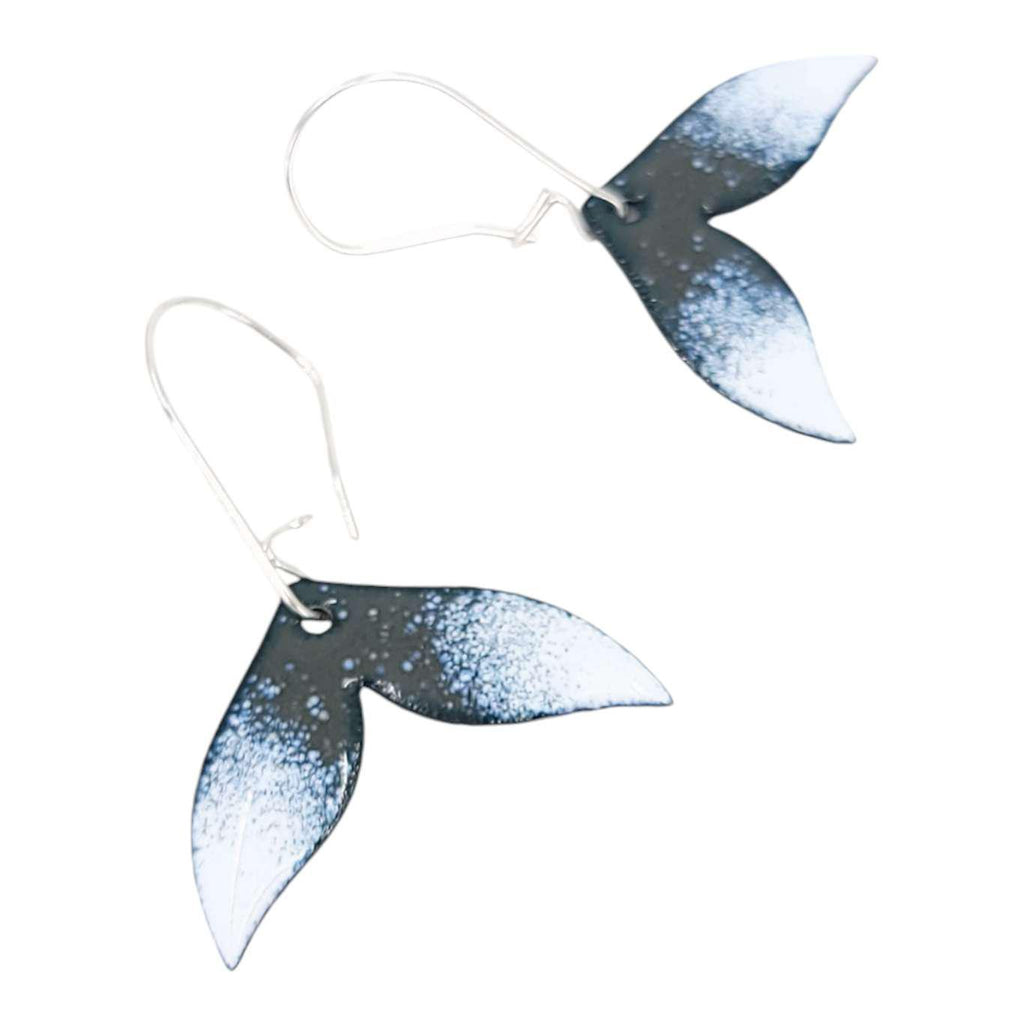 Earrings - Gray and White Whale Tails by Magpie Mouse Studios