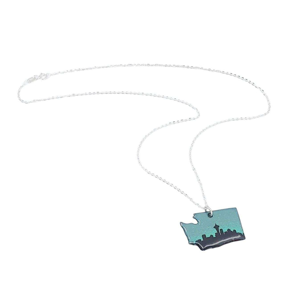 Necklace - WA State Small Ombre (Gray Turquoise) by Magpie Mouse Studios