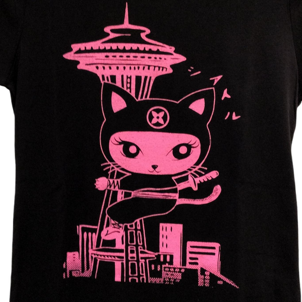 Adult Tee - Seattle Ninja Kitty Pink Crew Neck (Juniors XL) by Namu