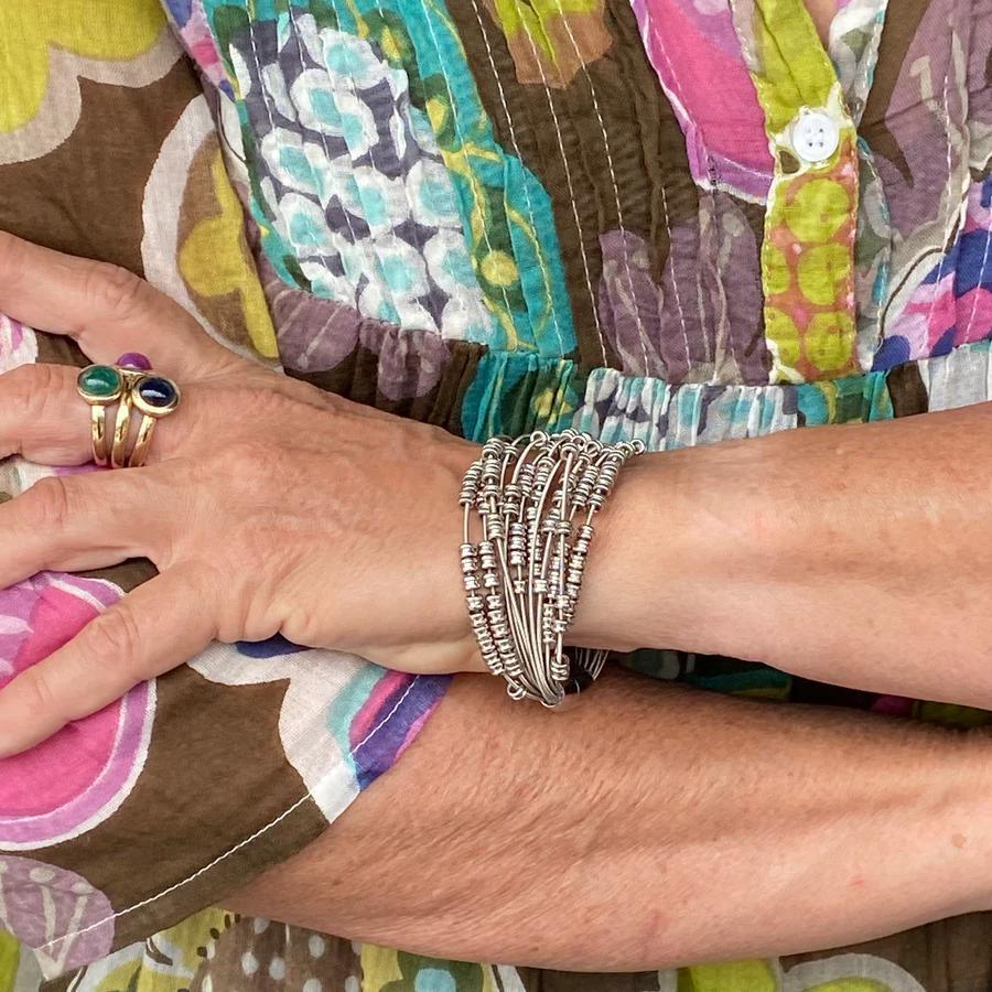 Bracelet - Fortissimo Fidget Guitar Strings Silver Beads (M or L) by High Strung Studios