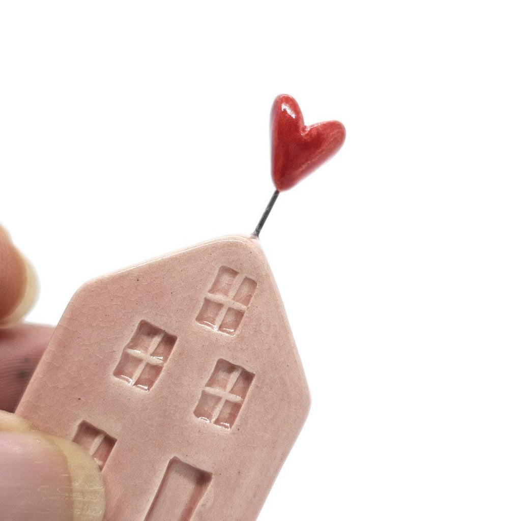 Tiny Pottery House - Light Pink with Heart (Red) by Tasha McKelvey