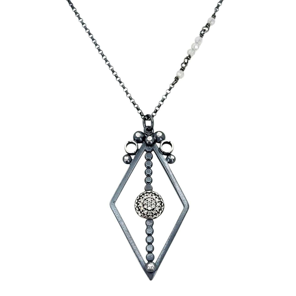 Necklace - Pave Open Frame Diamond Pendant (Sterling Silver, Diamond, Labradorite) by 314 Studio