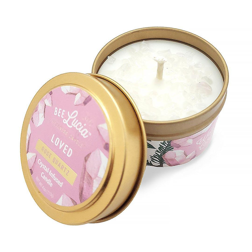 Candle 4oz - Rose Quartz (Loved) 4oz Travel Tin by Bee Lucia