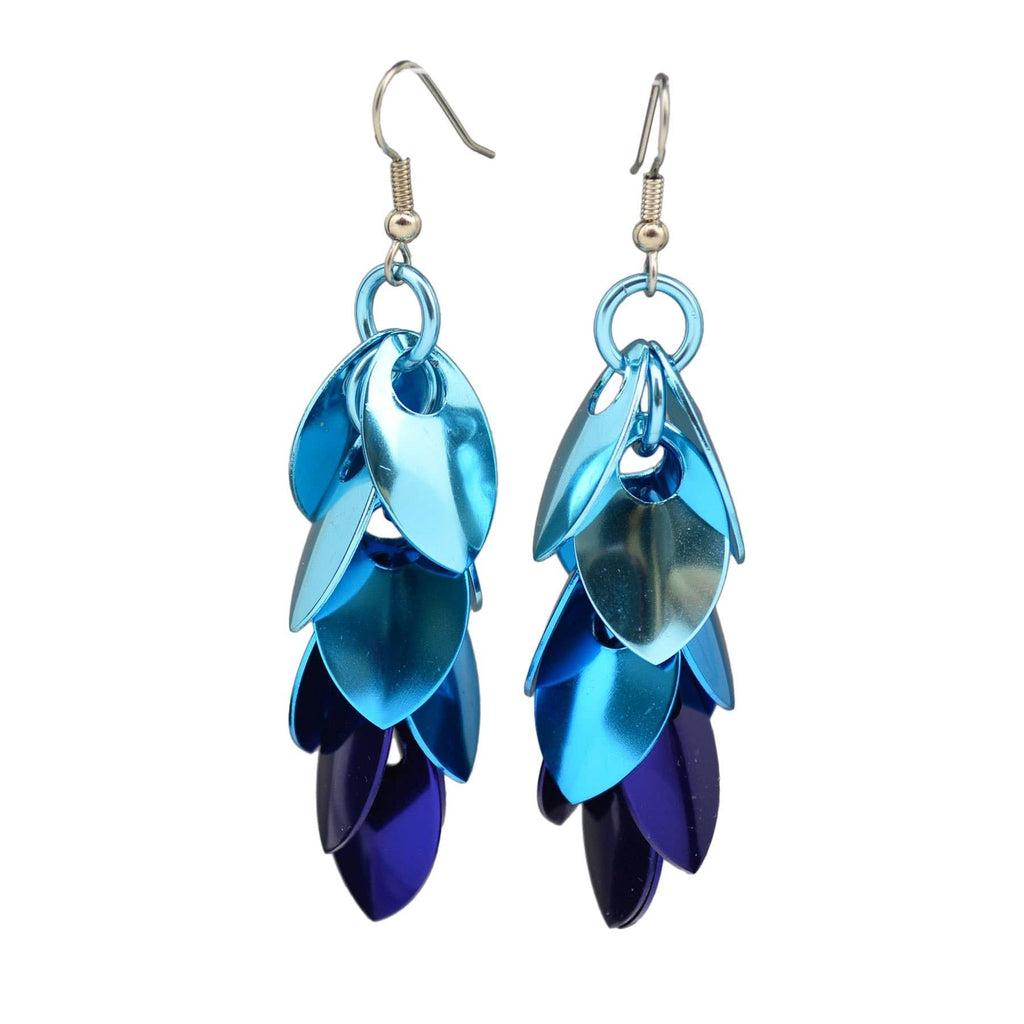 Earrings - Long Feather Cascade in Chicago Blues by Rebeca Mojica