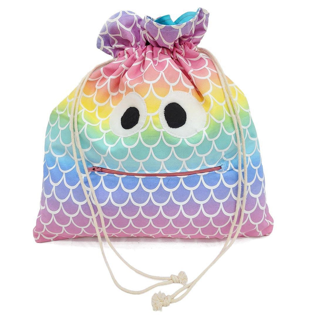 Bag - Chomper Buddy Drawstring (Mermaid Scales Aqua) by Peek A Boo Plush
