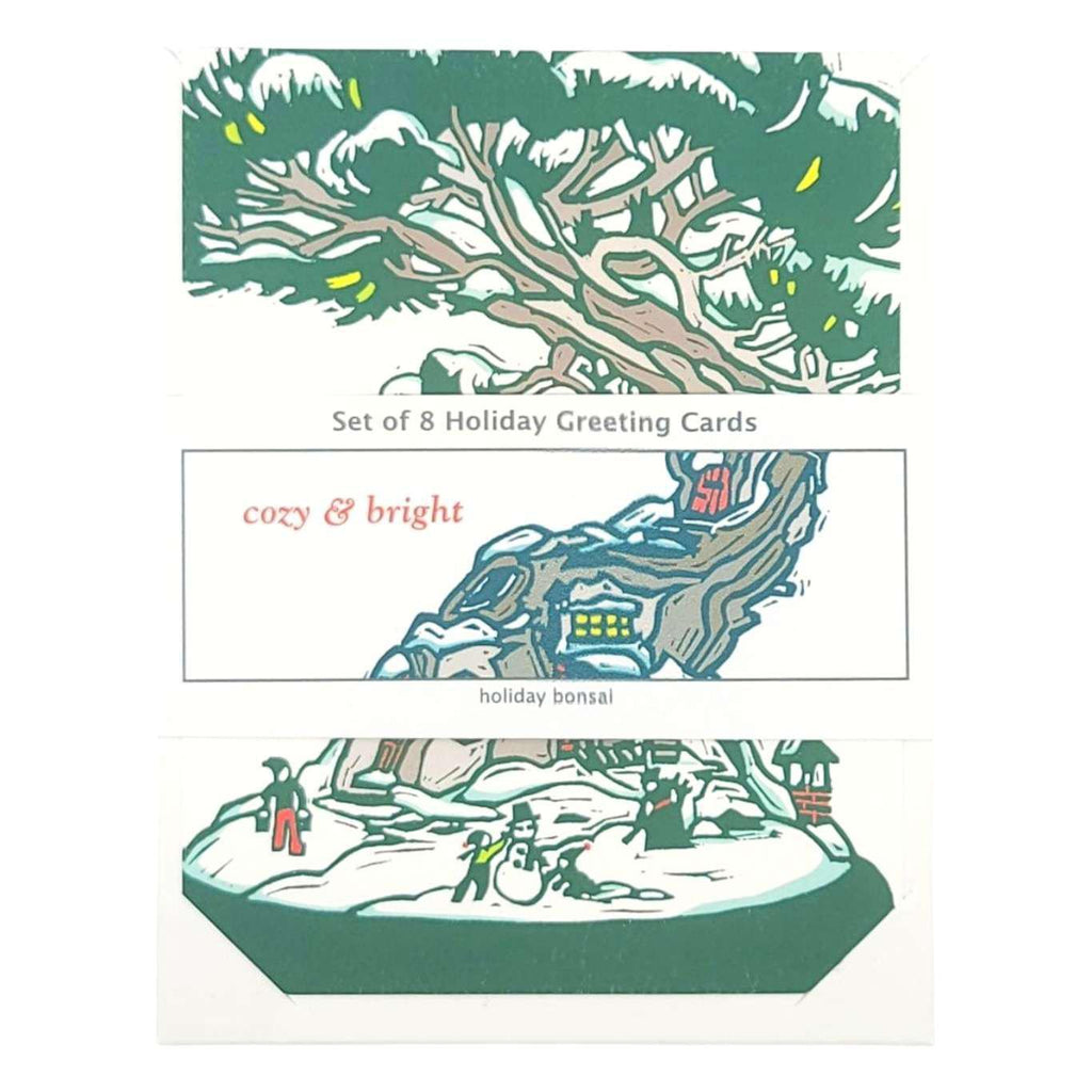 Card Set of 8 - Cozy & Bright Bonsai Holiday Cards by Little Green