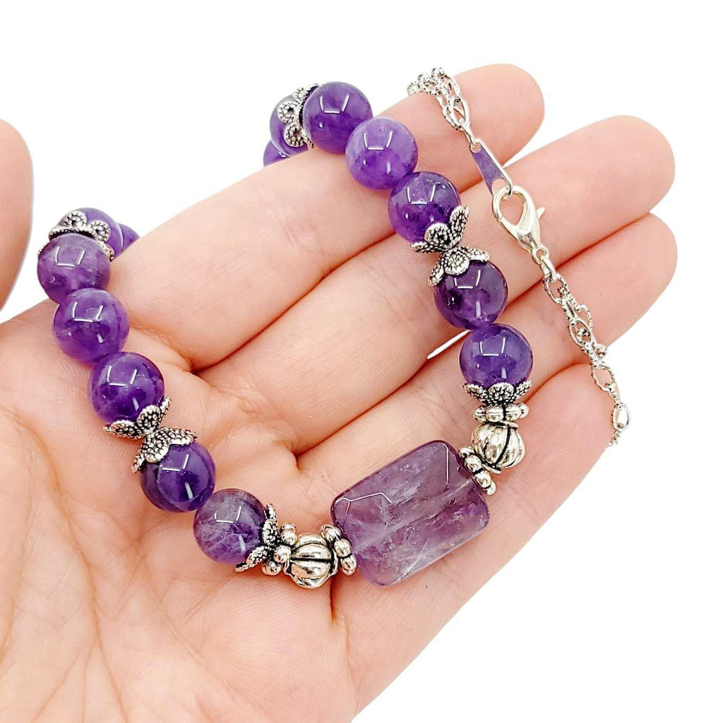 Necklace - Amethyst Bead Chain with Rectangle by Tiny Aloha