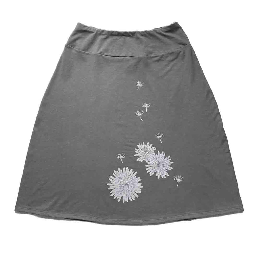 Skirt - Dandelion A-Line (Light Gray Flowers on Gray) by Uzura