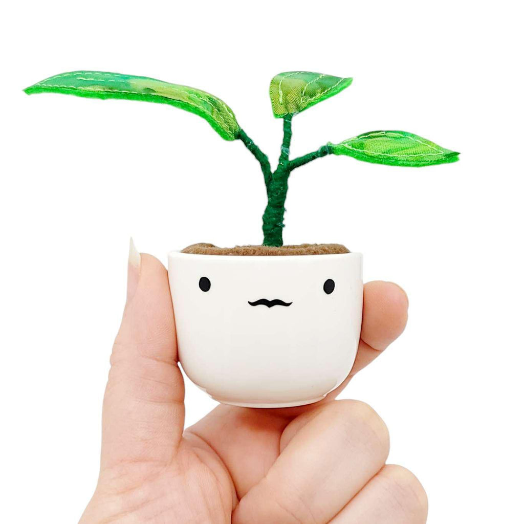 Collectible - Little Sprout Fabric Plant (Mustachioed with Pointy Mottled Green Leaves) by World of Whimm