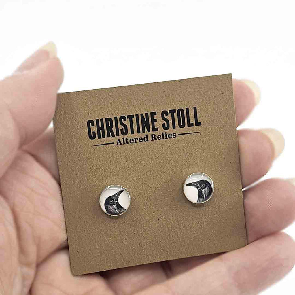 Earrings - Tiny Posts - Crow Antiqued Silver by Christine Stoll | Altered Relics