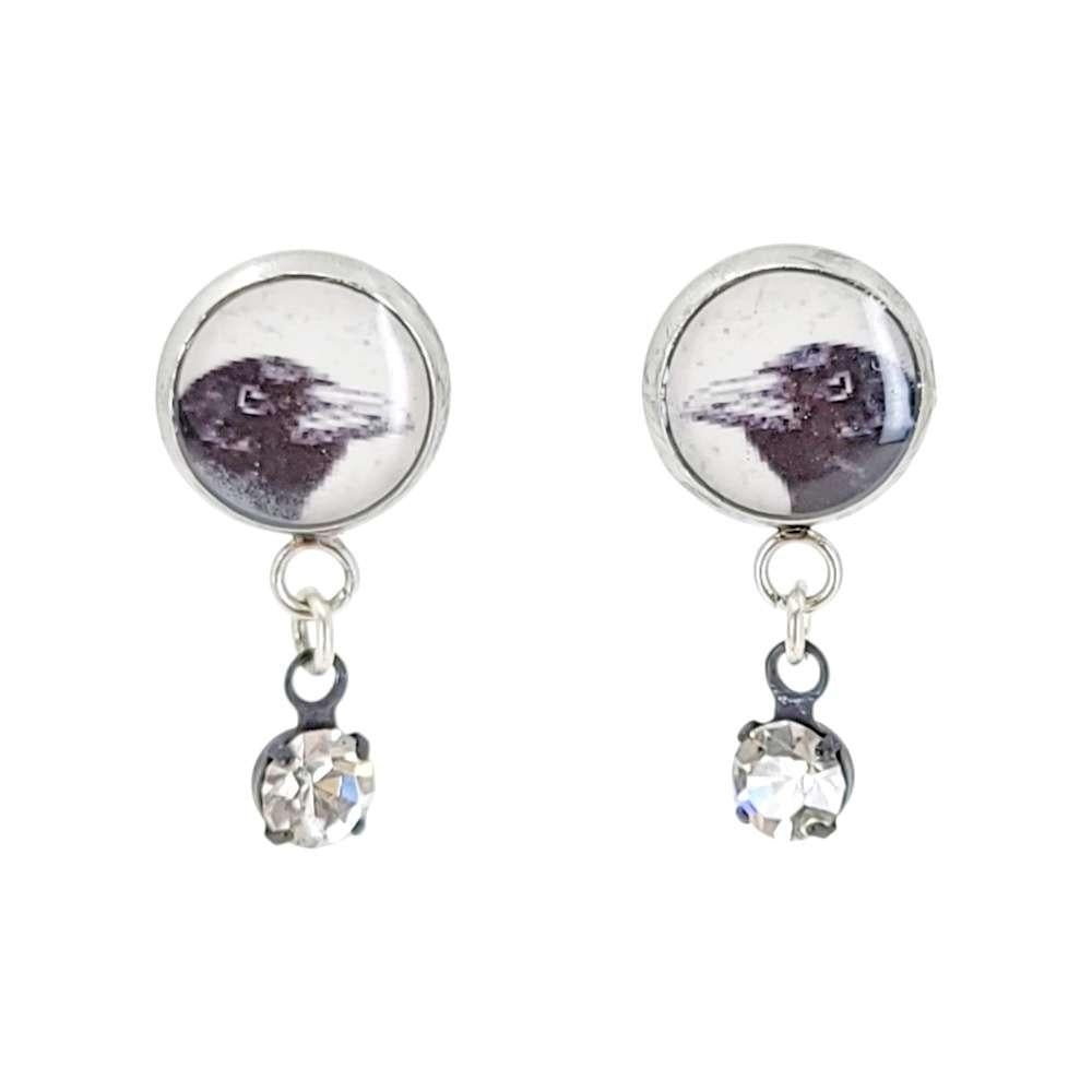 Earrings - Crow Resin Studs (Stainless Steel) Jewel Accent Drop by Christine Stoll | Altered Relics
