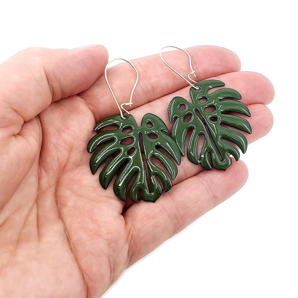 Earrings - Monstera Leaf (Solid Forest Green) by Magpie Mouse Studios