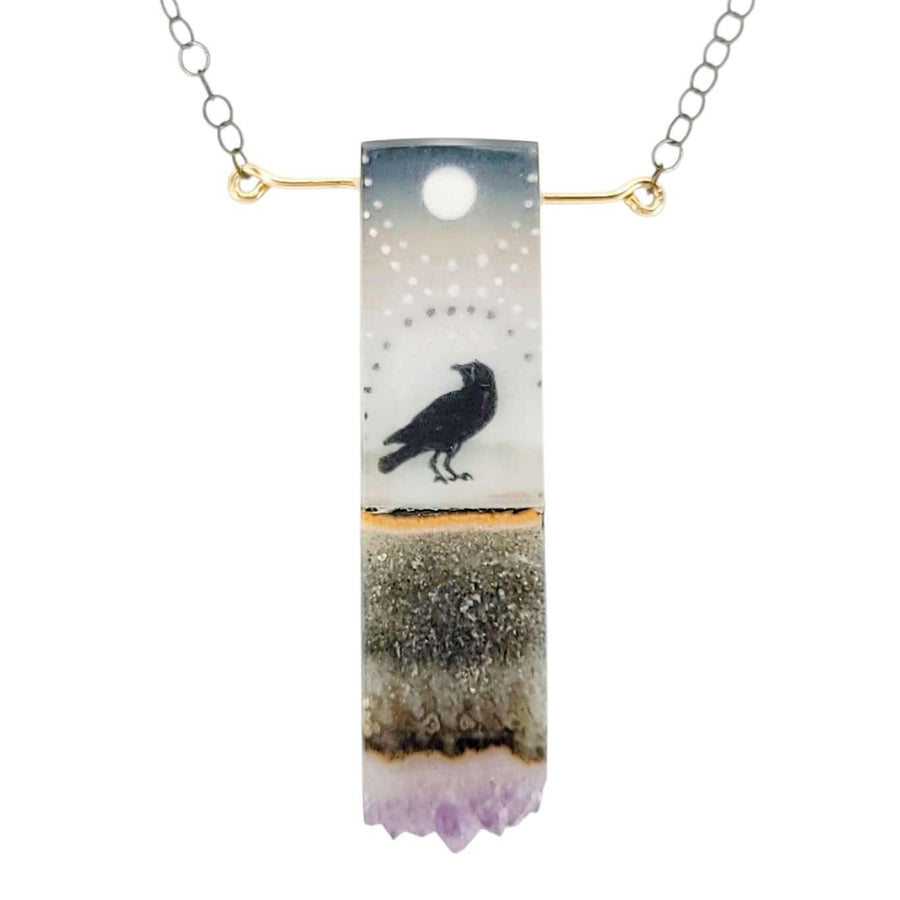 Necklace - Crow and Moon Crystal (Gunmetal) by Fernworks, image 8 of 8