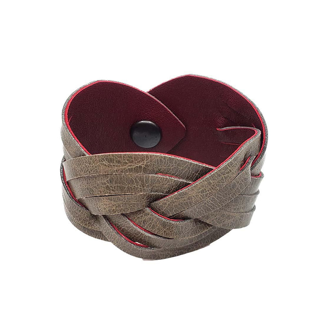 Cuff - Braid Reversible (Cranberry Red & Gray Taupe) by Oliotto