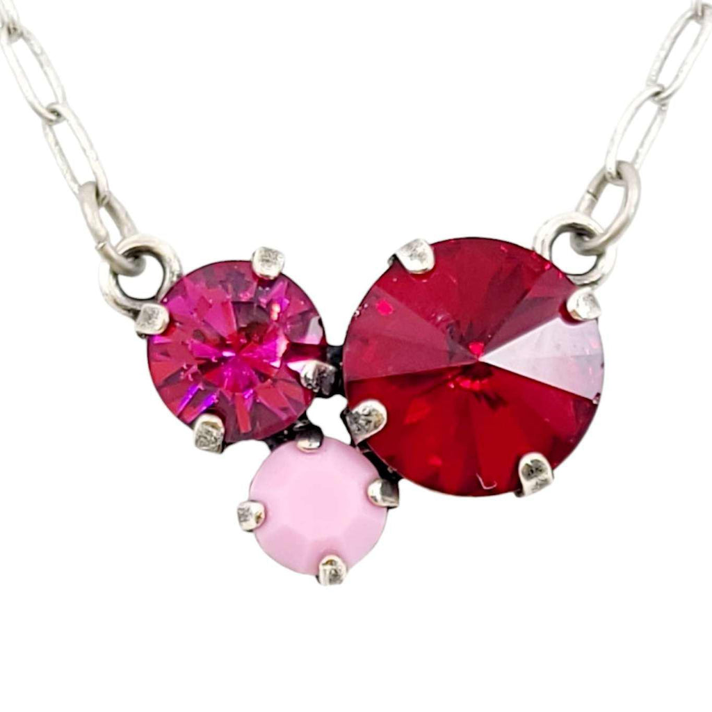 Necklace - Triple Rhinestone Cluster in Mixed Pinks by Christine Stoll