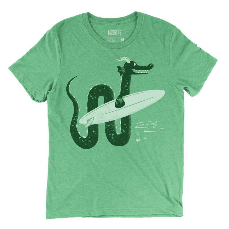 Adult SURF MONSTER (SM) Crew Neck Green Tee by Factory 43