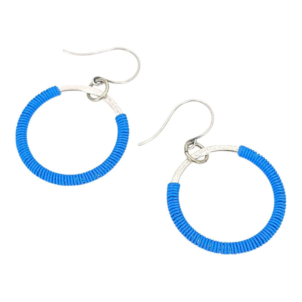 Earrings - Large Circles (Blue Telecom Wire) by XV Studios
