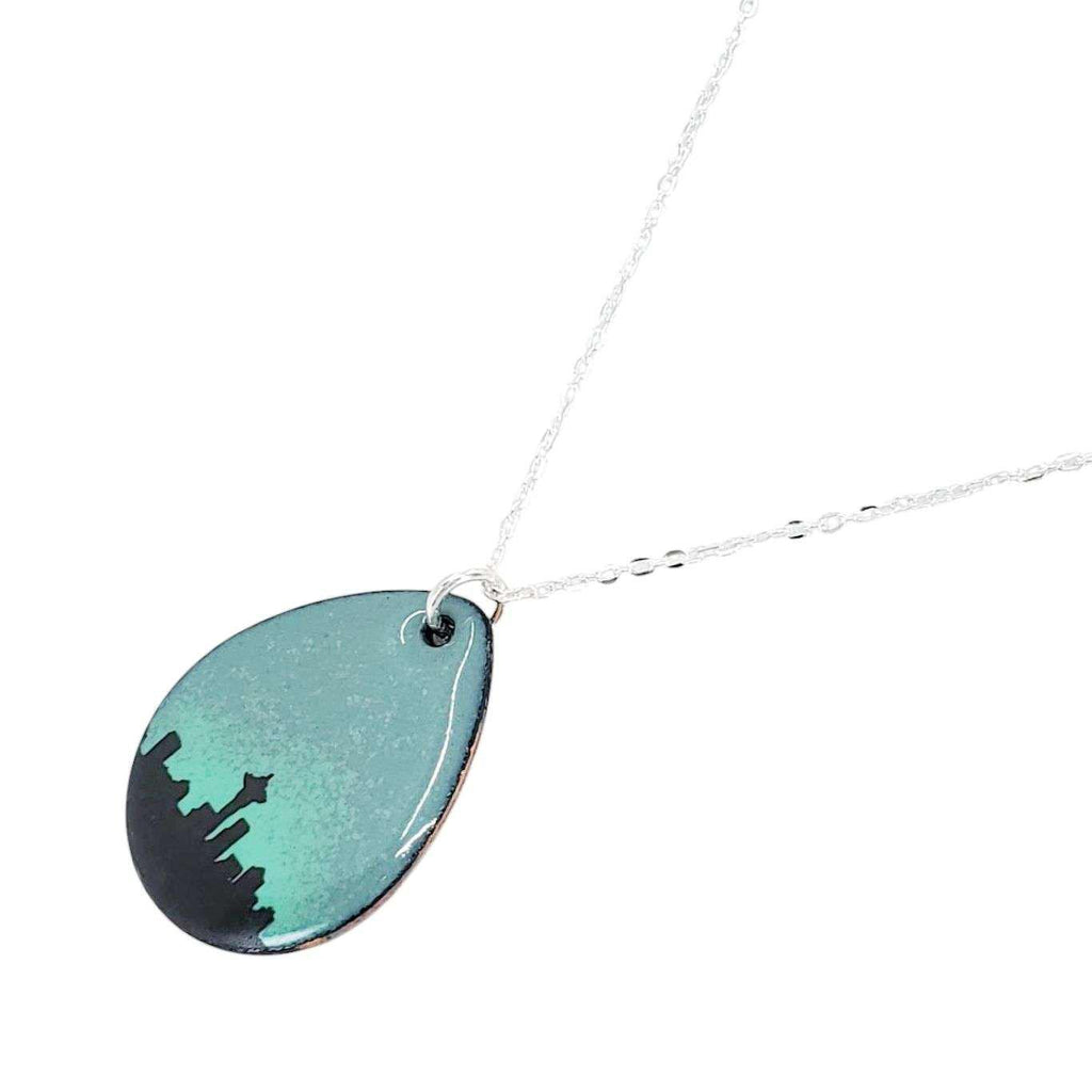 Necklace - Seattle Skyline Large Teardrop (Gray) by Magpie Mouse Studios