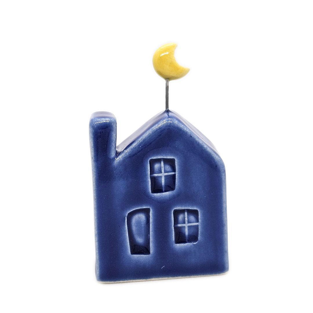 Tiny Pottery House - Dark Blue with Moon by Tasha McKelvey