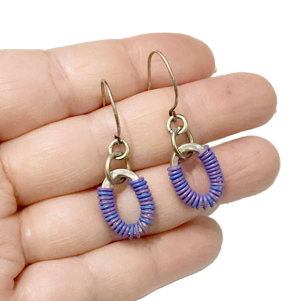 Earrings - Oval Hoops - Purple Communication Wire by XV Studios