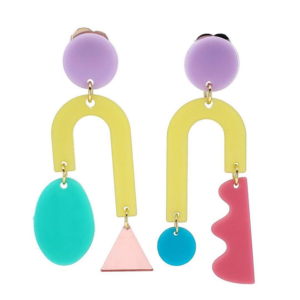 Earrings - New Wave Asymmetric (Lavender & Yellow) by Chubby Bunny