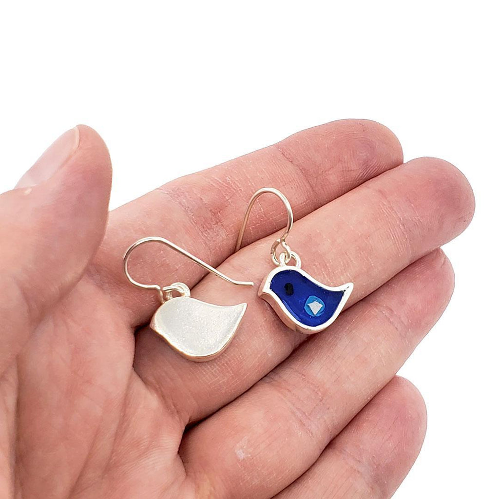 Earrings - Single Birds (Dark Blue) by Happy Art Studio