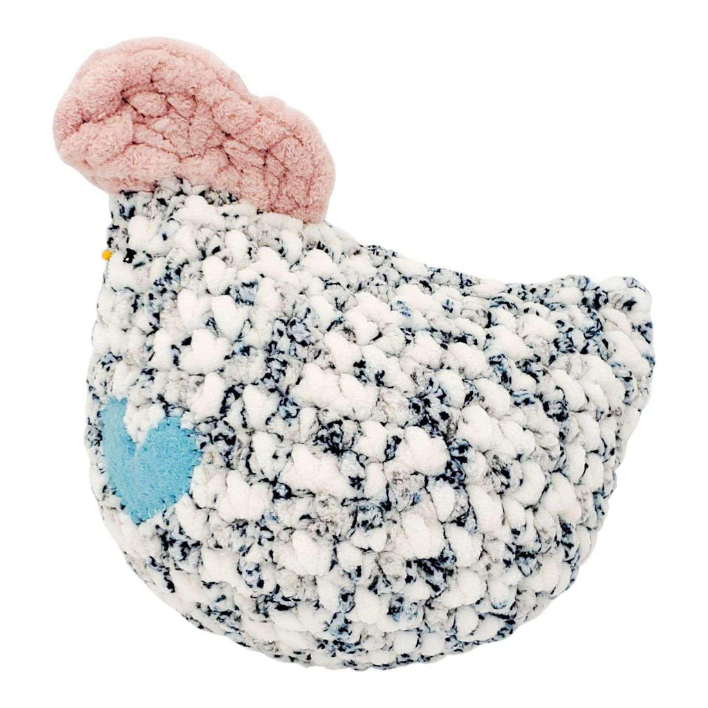 Plush Toy - Large Speckled Black and White Chicken (Blue Heart) by Moyo Workshop