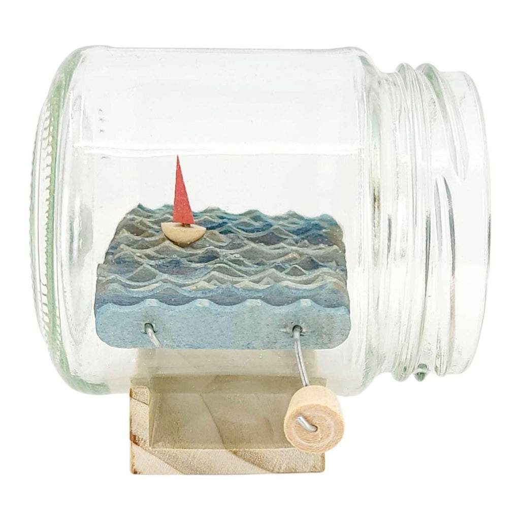 Kinetic Sculpture - Hand Cranked Wooden Ship in a Bottle by Cartoon Monster