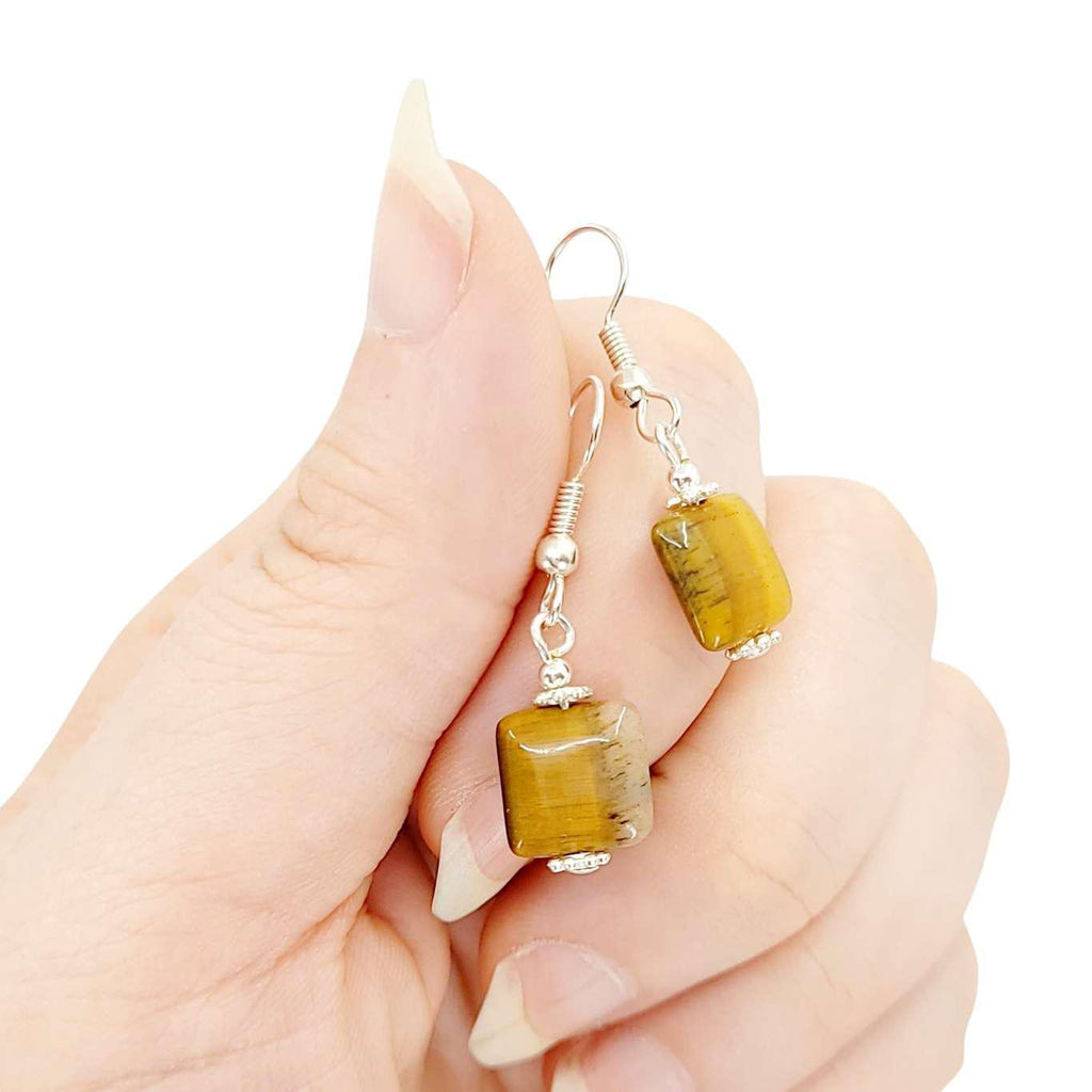 Earrings - Square Bead Drops (Tiger’s Eye) by Tiny Aloha