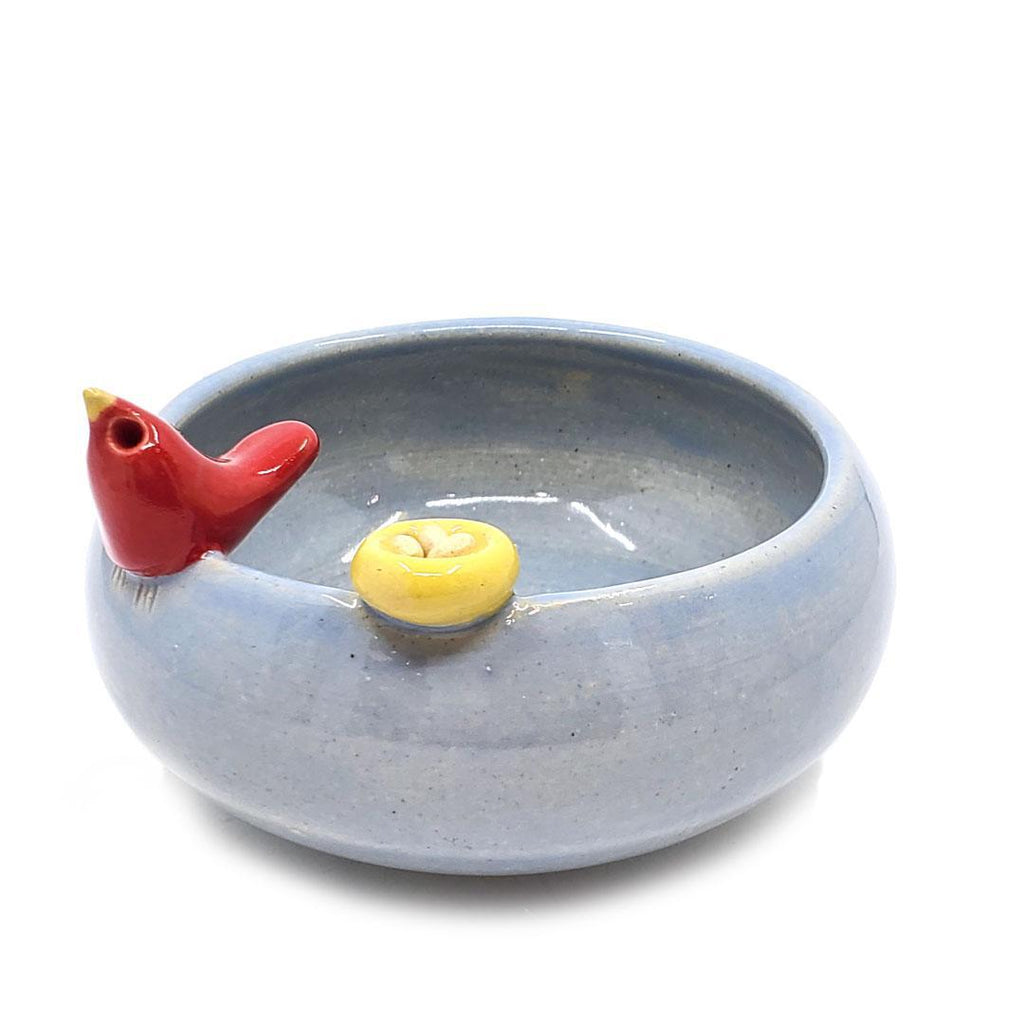 Small Bowl - Powder Blue Bowl with Red Bird and Yellow Nest by Tasha McKelvey