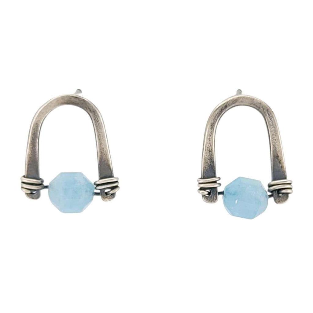 Earrings - Arc Studs (Aquamarine) by Three Flames Silverworks