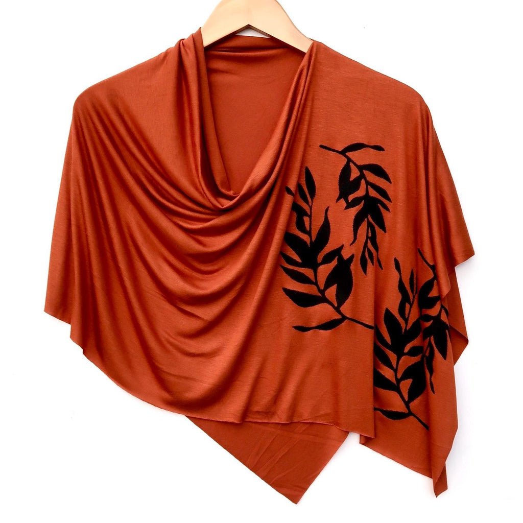 Poncho - Rust Laurel Leaf Print (Black Ink) by Windsparrow Studio