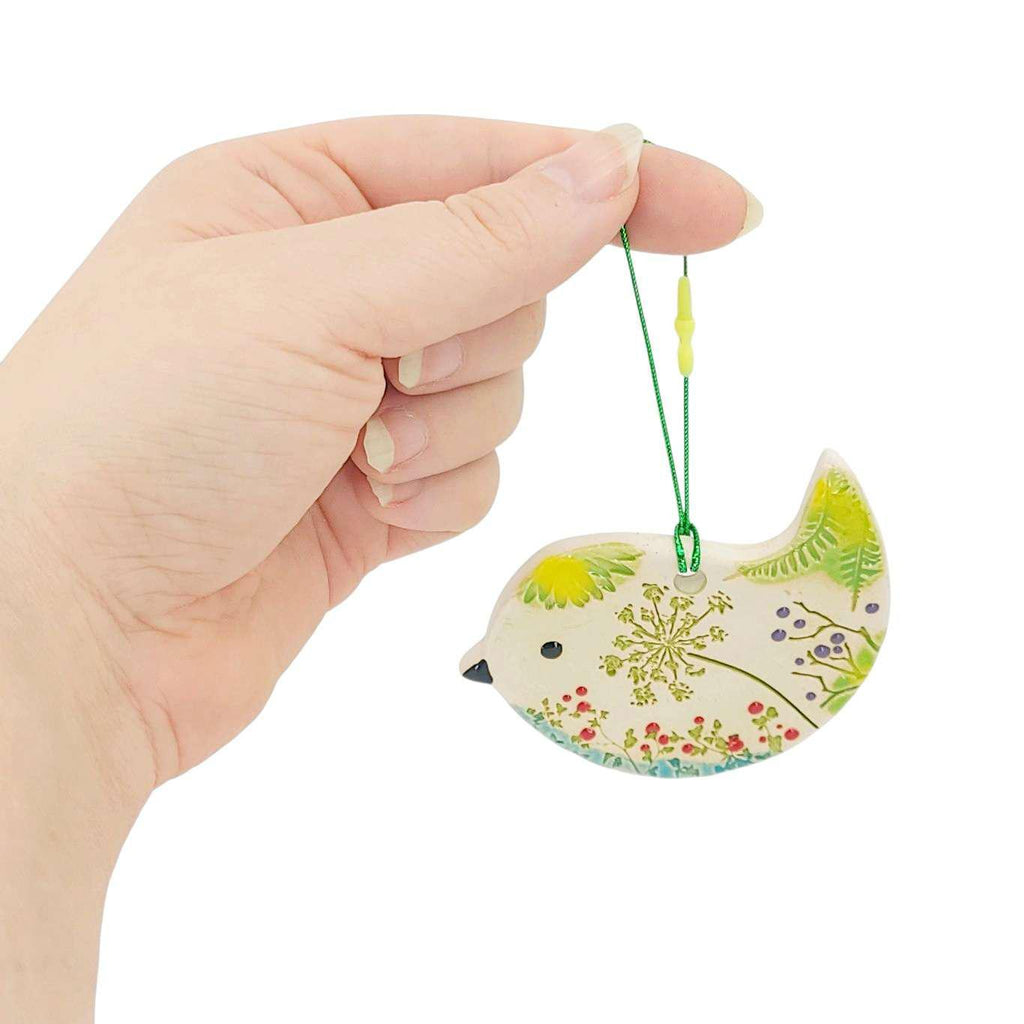 Ornament -  Pressed Flower Chickadee Clay Ornament by Walton Clay Studio