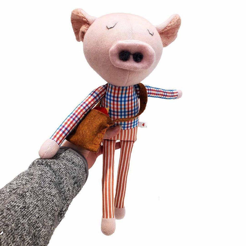 Plush - Pig in Blue Orange Red Plaid Shirt by Fly Little Bird