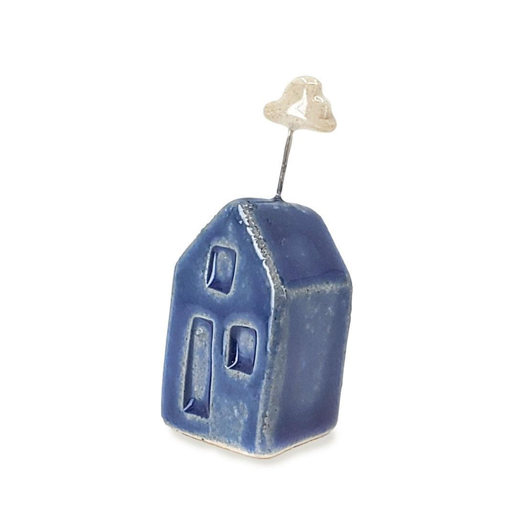 Tiny Pottery House - Dark Blue with Cloud by Tasha McKelvey