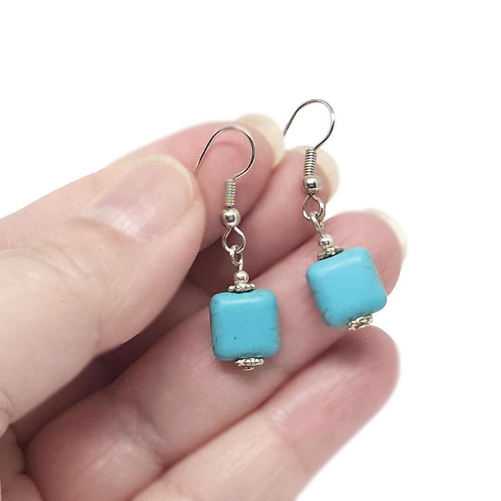 Earrings - Howlite Squares Silver Plate by Tiny Aloha