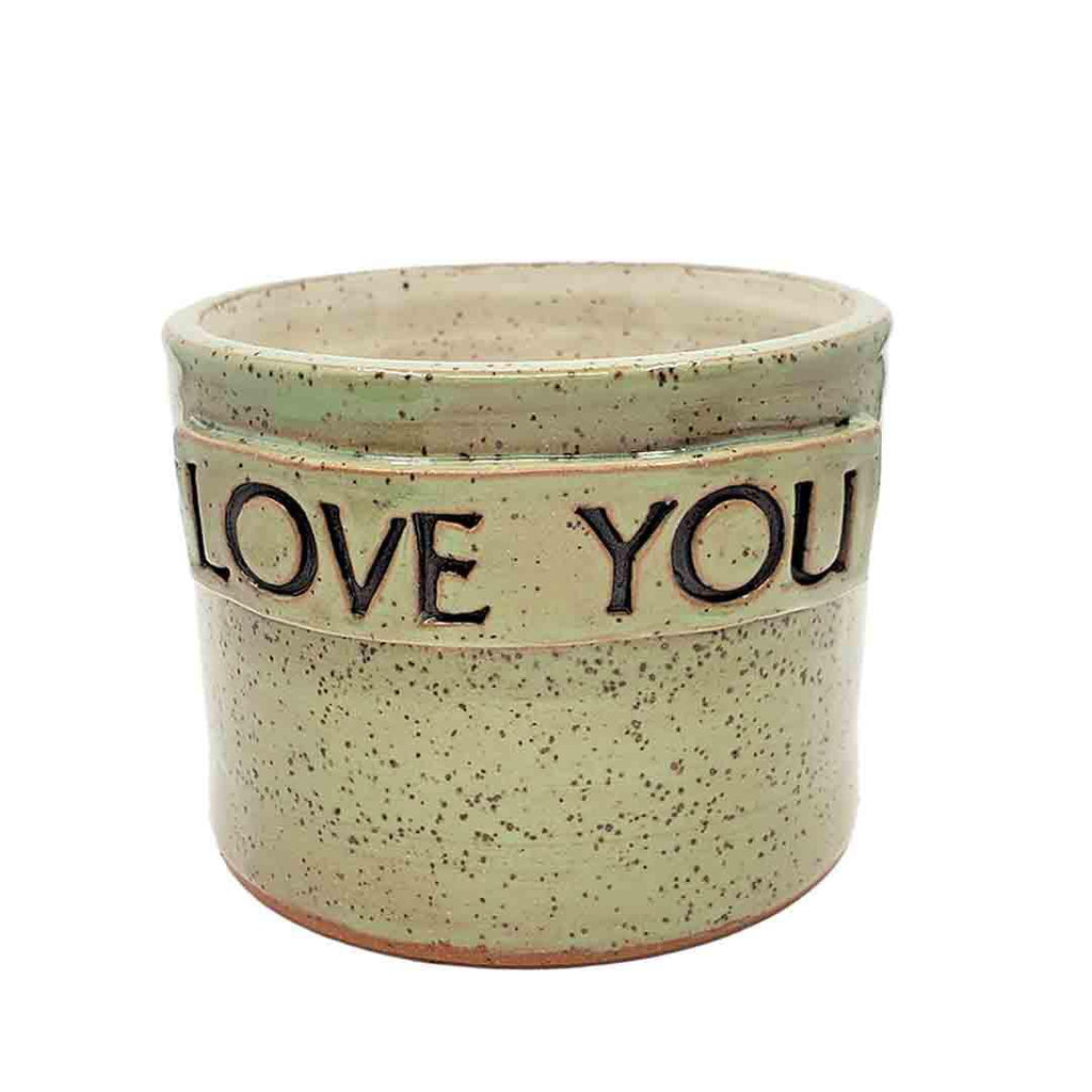 Word Pot - M - Celadon Love You Planter (White Interior) by Kathy Manzella Ceramics