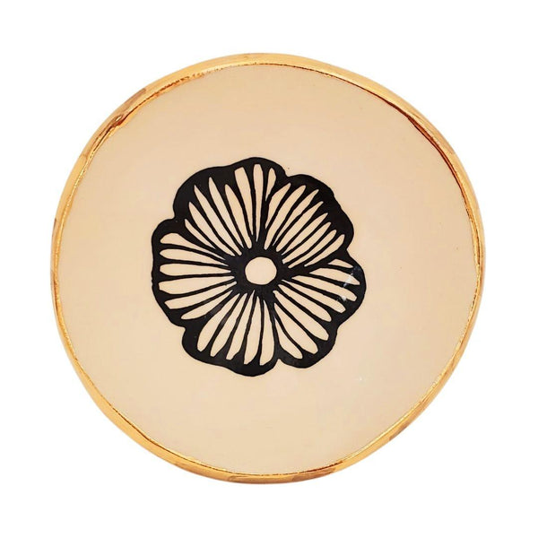 Trinket Dish - 4in  - Floral with 22k Gold Solid Edge (B) by Hsieh Clay SF