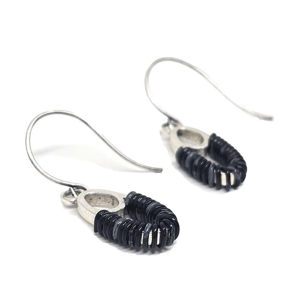 Earrings - Double Ovals - Charcoal Communication Wire by XV Studios