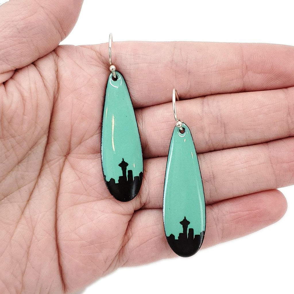 Earrings - Seattle Skyline Long Teardrop (Turquoise) by Magpie Mouse