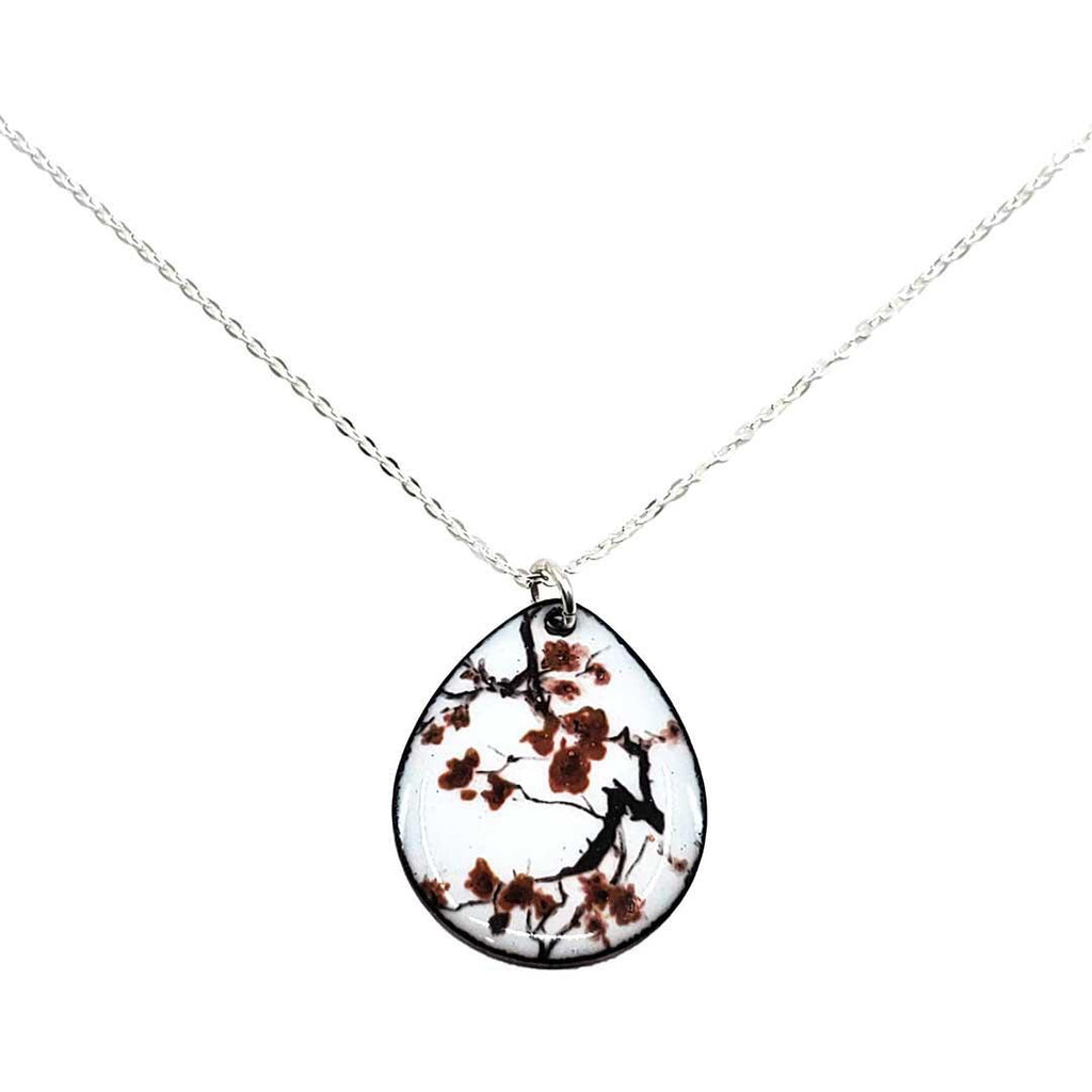 Necklace - Teardrop Cherry Blossoms (White) by Magpie Mouse Studios