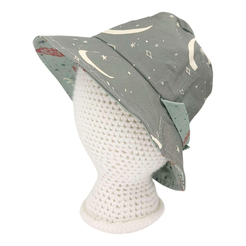 Baby Bonnet - Reversible Bucket Hat (Emerald Spaceships) by Urban Baby Bonnets