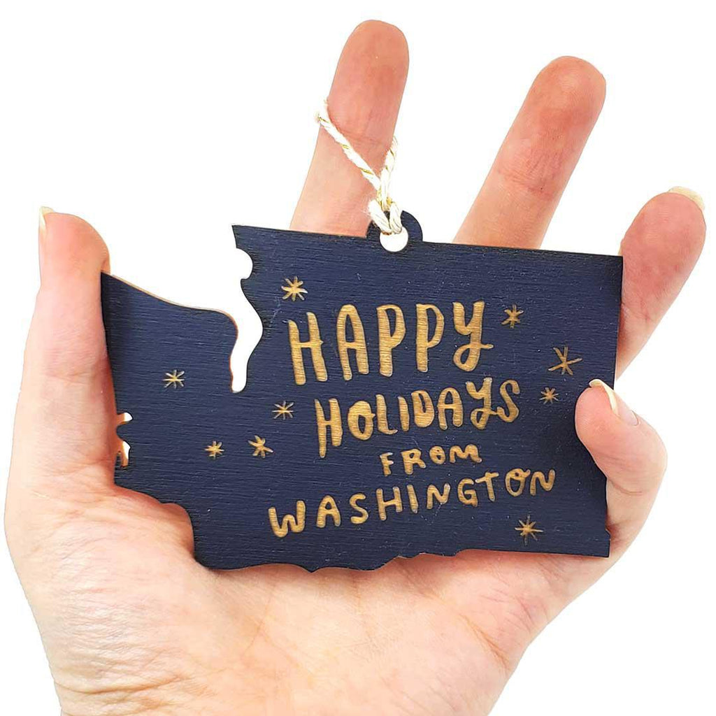 Ornaments - Large - Happy Holidays from Washington State (Navy) by SnowMade