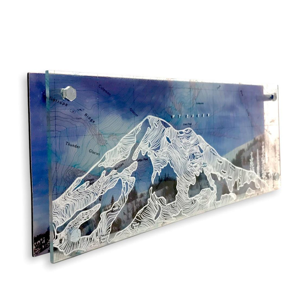 Wall Art - 16x6in - Mountain and Trees Mt. Baker Floating Frame Map by Modern Terrain