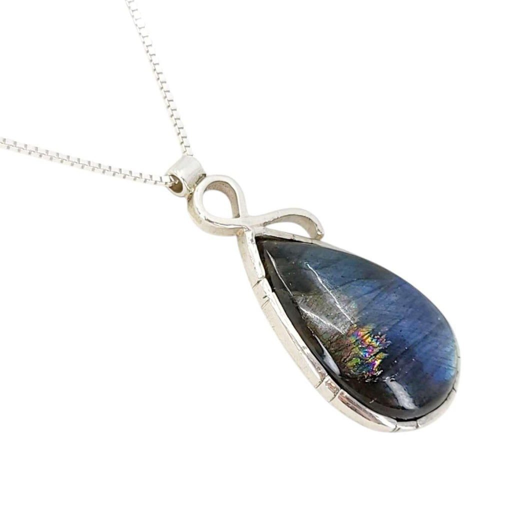 Necklace - Bezeled Labradorite Teardrop Pendant by imakecutestuff